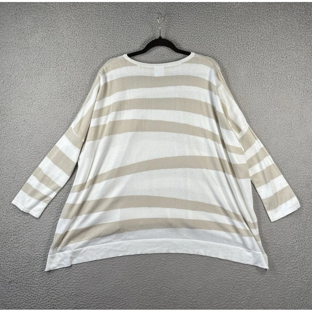 Planet Lauren G Sweater Womens One Size Asymmetrical Tan‎ Stripes Knit Top Boxy